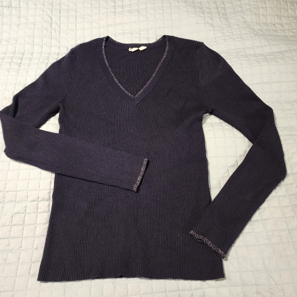 Moth by Anthropologie navy sweater with slim silver trim